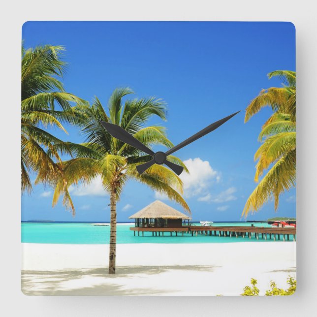 Reloj Cuadrado Tropical Beaches | Island & Lagoon, Maldives (Anverso)