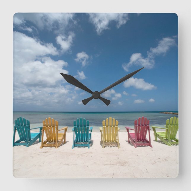 Reloj Cuadrado Tropical Beaches | Palm Beach, Aruba (Anverso)