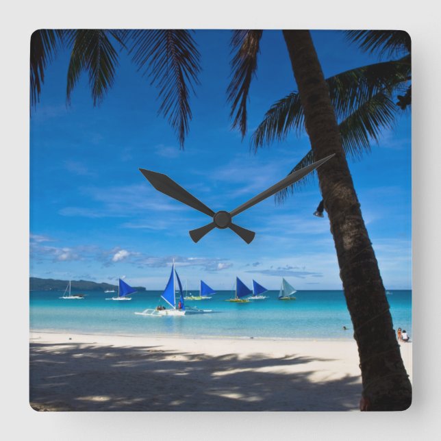 Reloj Cuadrado Tropical Beaches | White Beach Boracay Philippines (Anverso)