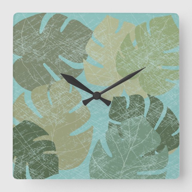 Reloj Cuadrado Tropical Faded Leaves (Anverso)