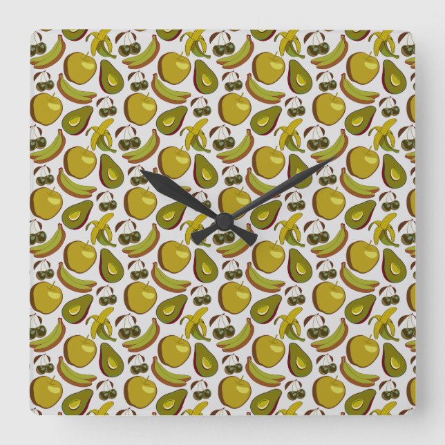 Reloj Cuadrado Tropical fruit seamless pattern yellow and white (Anverso)