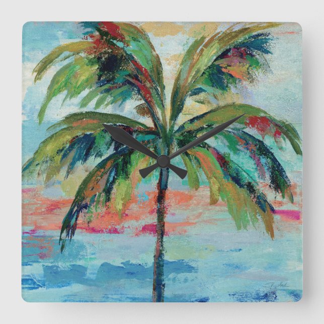 Reloj Cuadrado Tropical | Palm Tree (Anverso)