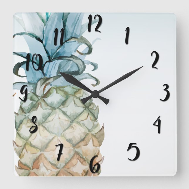 Reloj Cuadrado Tropical Pineapple Summer Tropics  Island Paradise (Anverso)