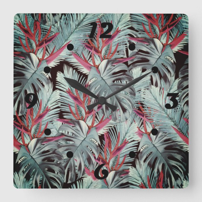 Reloj Cuadrado Tropical plants 1 . (Anverso)