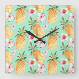 Reloj Cuadrado Tropical retro print on mint background