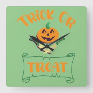 Reloj Cuadrado Truco o trato cruz de huesos calabaza de Halloween