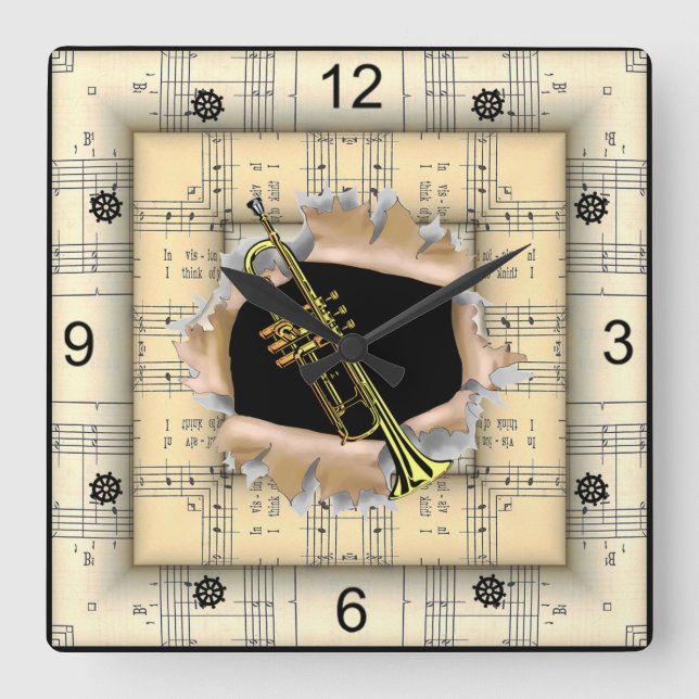 Reloj Cuadrado Trumpet ~ Breaking Through ~ Strange Sheet Music ~ (Anverso)