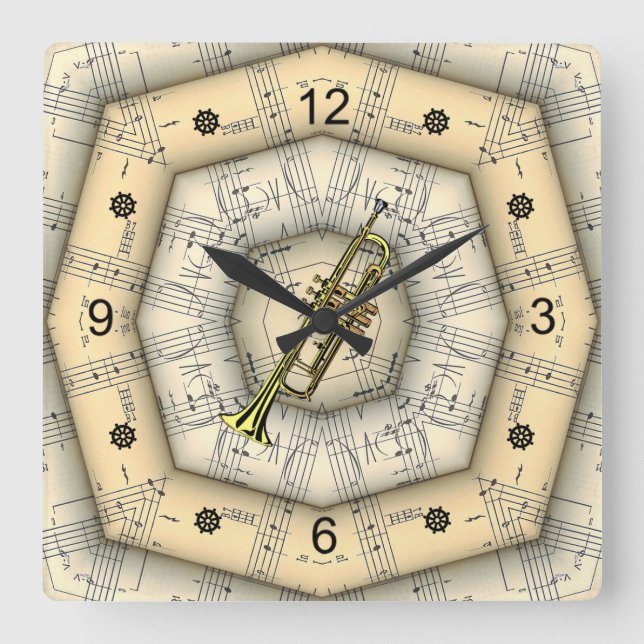 Reloj Cuadrado Trumpet ~ Diseño musical extraño ~ Único ~ ~ (Anverso)