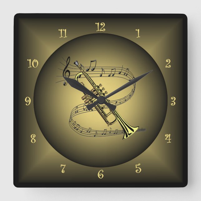 Reloj Cuadrado Trumpet ~Instrumento musical ~Escala musical ~Glob (Anverso)
