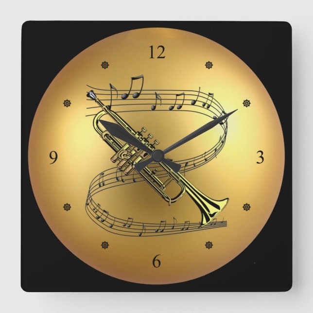 Reloj Cuadrado Trumpet~Musical Scroll~ Golden Globe Background ~ (Anverso)