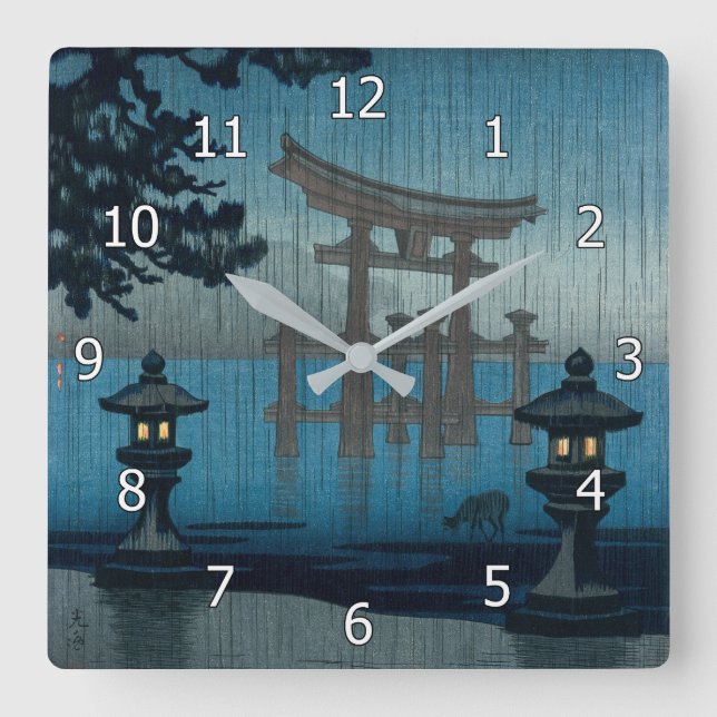 Reloj Cuadrado Tsuchiya Koitsu - Miyajima bajo la lluvia (Anverso)