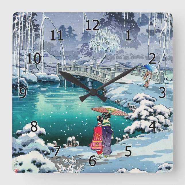 Reloj Cuadrado Tsuchiya Koitsu - Nieve de primavera en Maruyama (Anverso)