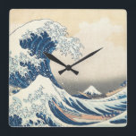 Reloj Cuadrado Tsunami Japanese Wave Painting<br><div class="desc">Theme: Tsunami.
Style: Artsy, Japanese.
Colours: Blue.</div>