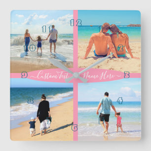 Reloj Cuadrado Tu 4 Collages de fotos Amor Familiar Texto Persona