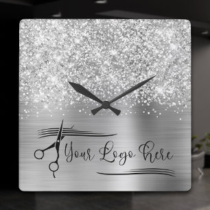 Reloj Cuadrado Tu Logo Glittery Plata Glam