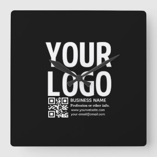 Reloj Cuadrado Tu logotipo con código QR editable y texto