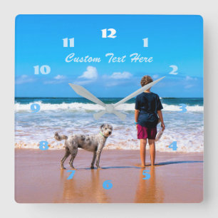 Reloj Cuadrado Tu propio diseño Foto Texto Nombre de tipo de letr