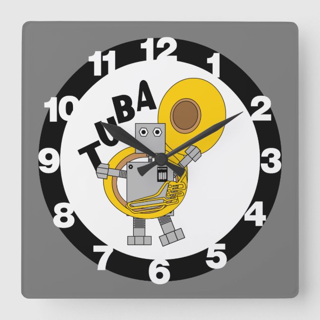Reloj Cuadrado Tuba Robot Text (Anverso)