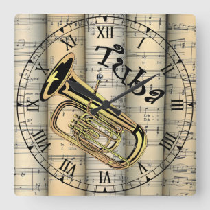 Reloj Cuadrado Tuba ~ Rolling Vintage Sheet Music ~ Unique ~
