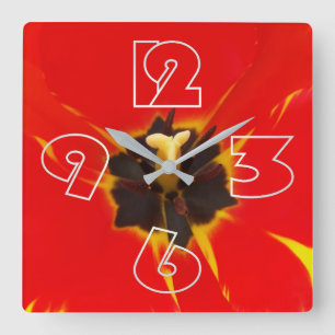 Reloj Cuadrado tulipán amarillo rojo