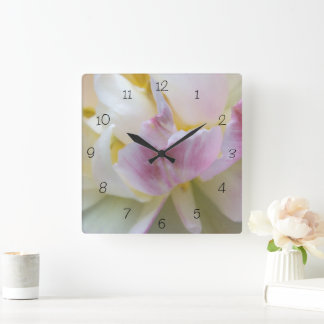 Reloj Cuadrado Tulipán blanco y rosa brillante