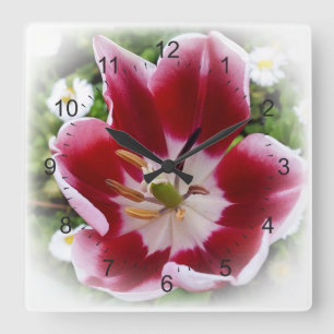 Reloj Cuadrado tulipán rojo brillante