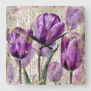 Reloj Cuadrado Tulipanes elegantes - Un regalo de belleza