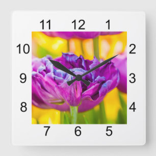Reloj Cuadrado Tulipanes Encantadores Rosa Oscuro