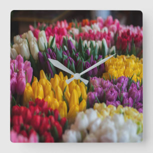 Reloj Cuadrado Tulipanes multicolores