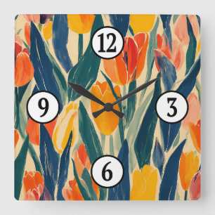 Reloj Cuadrado Tulipanes Resplandor de Primavera