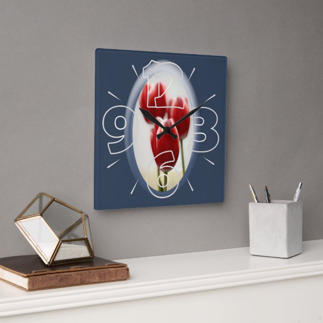Reloj Cuadrado Tulipanes rojos (Oficina)