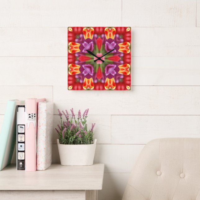 Reloj Cuadrado Tulips Kaleidoscope (Sala de lectura)