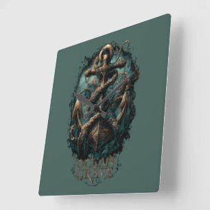 Reloj Cuadrado Tumba Oceánica Kraken Ancla Fantasía Oscura