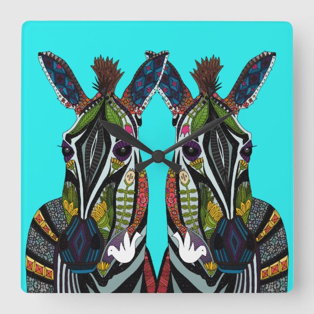 Reloj Cuadrado turquesa de amor de cebra (Anverso)