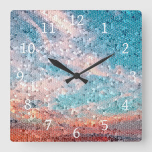 Reloj Cuadrado Turquesa del mosaico del diseño 29