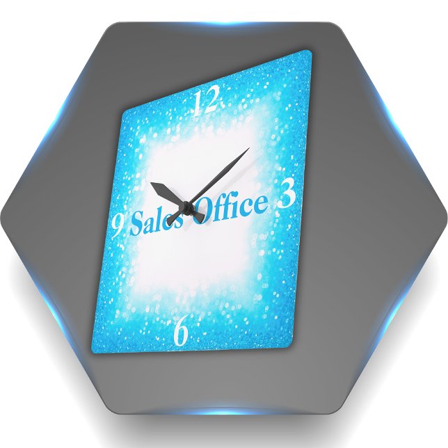 Reloj Cuadrado Turquesa en blanco, monograma - Purpurina | (Subido por el creador)