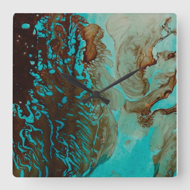 Reloj Cuadrado Turquesa, Marrón Y Tan (Anverso)