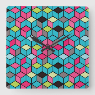 Reloj Cuadrado Turquesa y modelo rosado del cubo