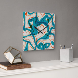 Reloj Cuadrado Turquesa y Red Swirls