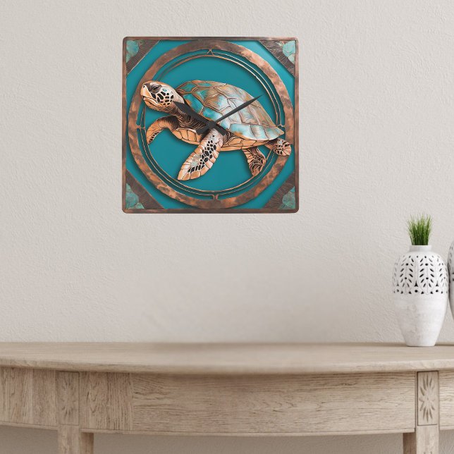 Reloj Cuadrado Turquoise and Copper Framed Sea Turtle wall clock (Subido por el creador)