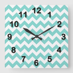 Reloj Cuadrado Turquoise Aqua White Chevron Zig Patrón Zag