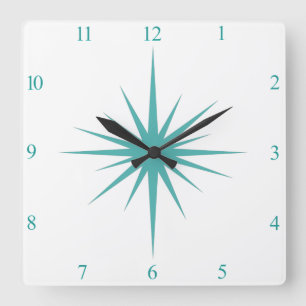 Reloj Cuadrado Turquoise Blue Atatómica Starburst Números de Medi