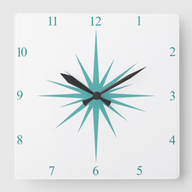 Reloj Cuadrado Turquoise Blue Atatómica Starburst Números de Medi (Anverso)
