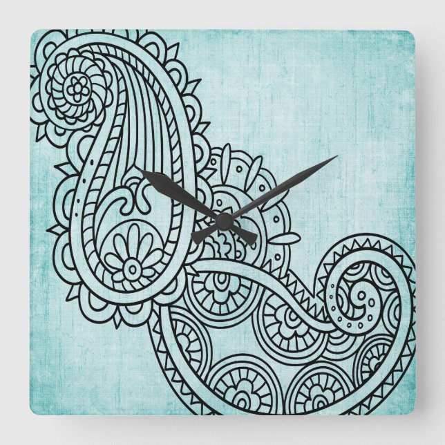 Reloj Cuadrado Turquoise Mehndi Motif Clock (Anverso)