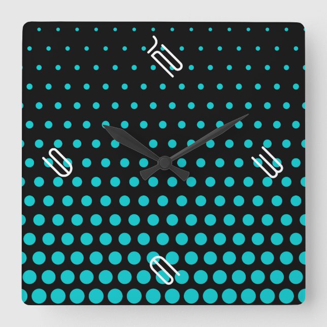 Reloj Cuadrado Turquoise Polka Dot Modern Black (Anverso)