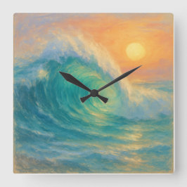 Reloj Cuadrado Turquoise Wave - Pastel Painting Style Art