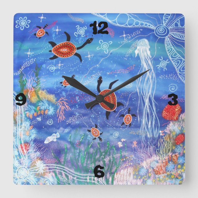 Reloj Cuadrado Turtle Dreaming Wall Clock (Anverso)
