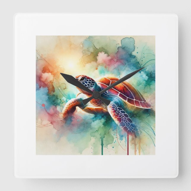 Reloj Cuadrado Turtle in a Vibrant Oasis 310824AREF144 - Watercol (Anverso)