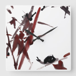 Reloj Cuadrado Tuschekunst mit Schnecke und Rotem Bambus