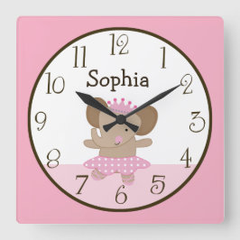 Reloj Cuadrado Tutu Cute/Elephant Ballerina Clock